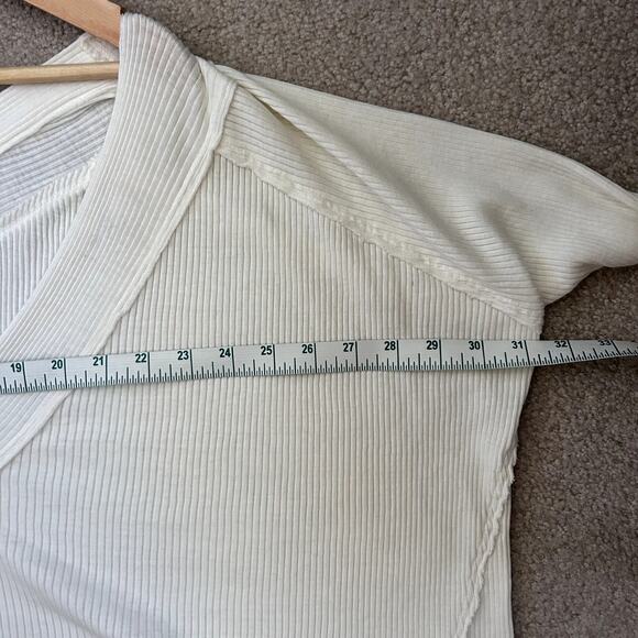 We the Free Ocean View Ribbed Ivory Boho Oversized Deep V neck Top Size L - Picture 11 of 11
